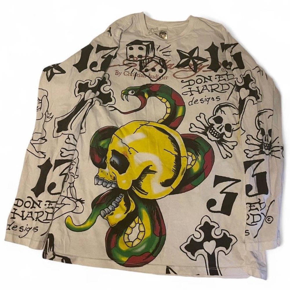 Ed Hardy White Tee with Graphic Design - Picture 1 of 3